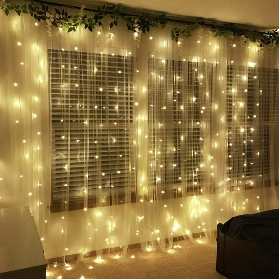 YI LIGHTING 9.8ft Curtain String Light 300 leds for Wedding Party Home Garden Bedroom Outdoor Indoor Wall Decorations, Warm White