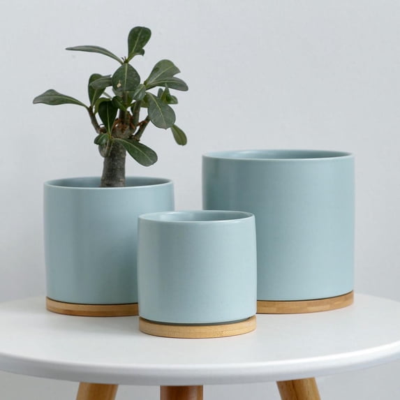 YI LIGHTING LED 4.5” x 4.5” x 4.5” Round Light Blue Ceramic Flowers Pot (2 Count)