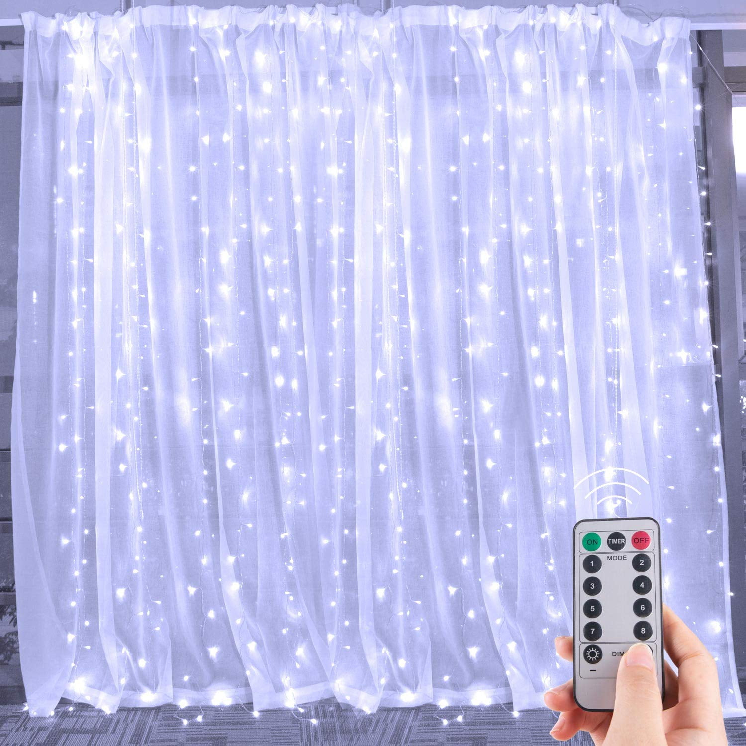 YI LIGHTING Window Curtain String Light 300 leds for Wedding Party Home Garden Bedroom Outdoor Indoor Wall Decorations, Daylight