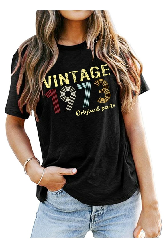 50th Birthday Shirts for Women Vintage 1973 T Shirts 50 Year Old Birthday Gift Shirt Retro Birthday Party Tee