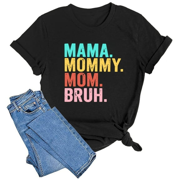 YI XIANG RAN Mama Shirts for Women Mama Mommy Mom Bruh Shirt Funny Mom Shirt Tee Tops