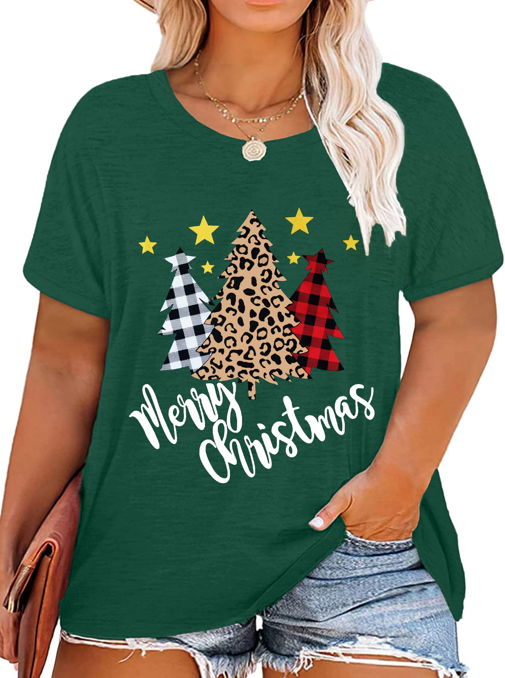 YI XIANG RAN PlusSize Christmas Shirts Women Merry Christmas Leopard