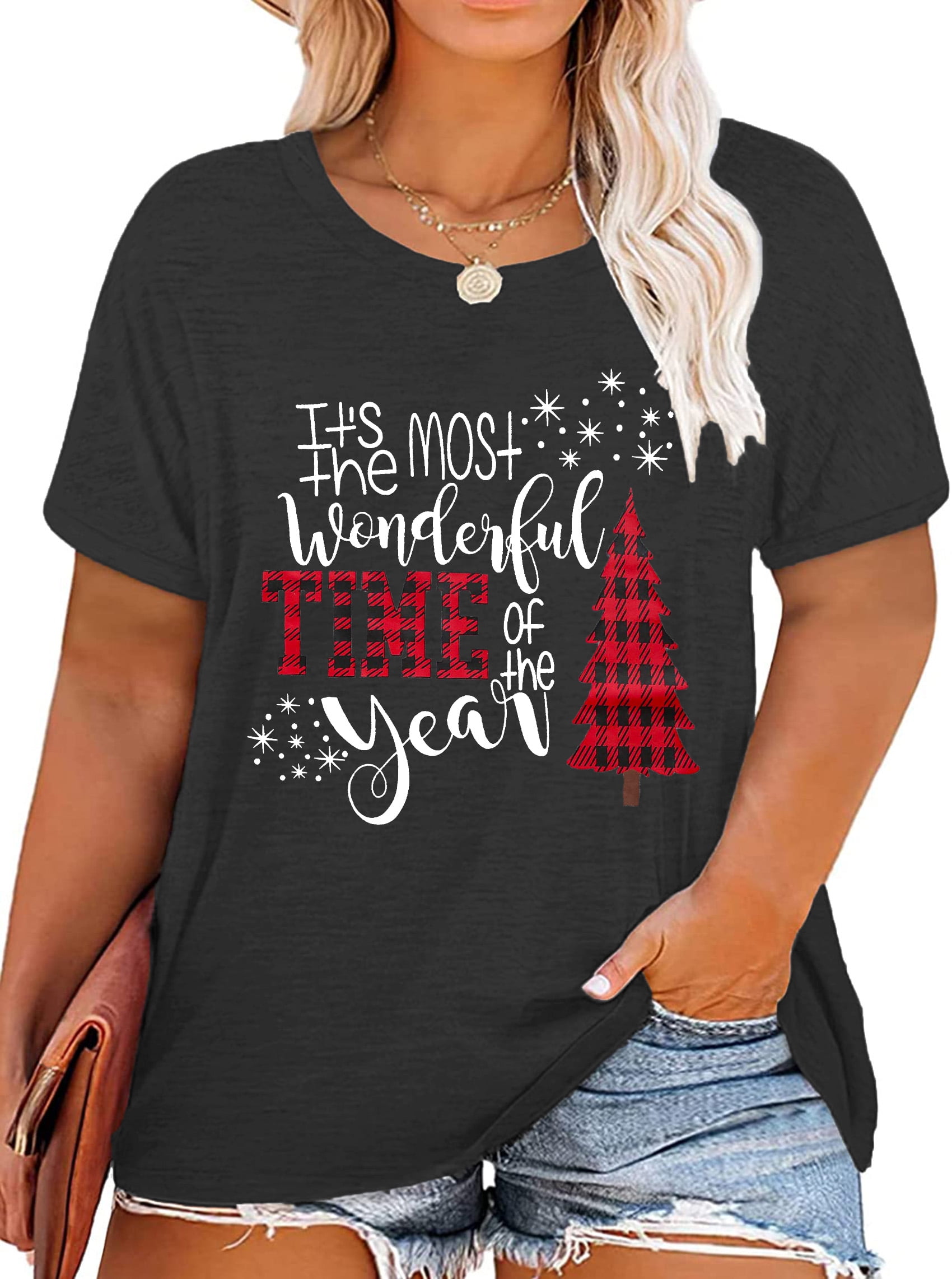 YI XIANG RAN Plus Size Christmas Tops Women Merry Christmas Shirt Xmas