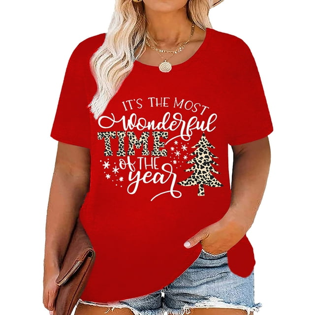 YI XIANG RAN Plus Size Christmas Tops Women Merry Christmas Shirt Xmas Buffalo Plaid Tree T