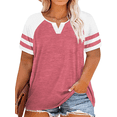 thumbnail image 1 of YI XIANG RAN Plus-Size Shirt for Women Summer V Neck T Shirts Raglan Striped Sleeve Tees Color Block Top XL-4XL, 1 of 5
