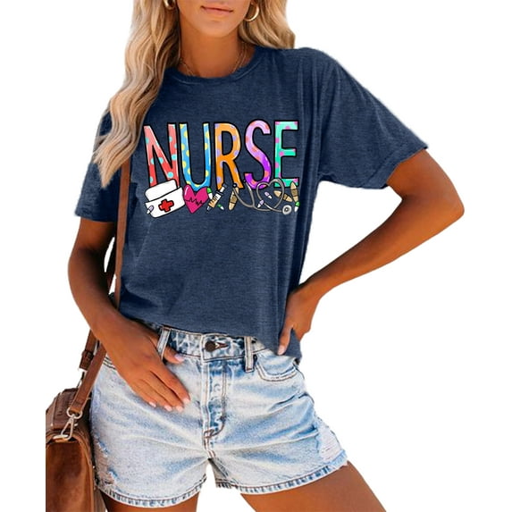 YI XIANG RAN School Nurse Shirt Women Nursing Student T-Shirt Nurse Gift Casual Short Sleeve Inspirational Tee Tops