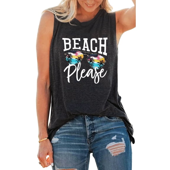 YI XIANG RAN Summer Beach Tanks for Women Sunglasses Beach Tank Tops Sleeveless Hawaiian Vacation Shirts