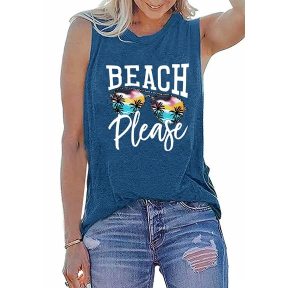 YI XIANG RAN Summer Beach Tanks for Women Sunglasses Beach Tank Tops Sleeveless Hawaiian Vacation Shirts