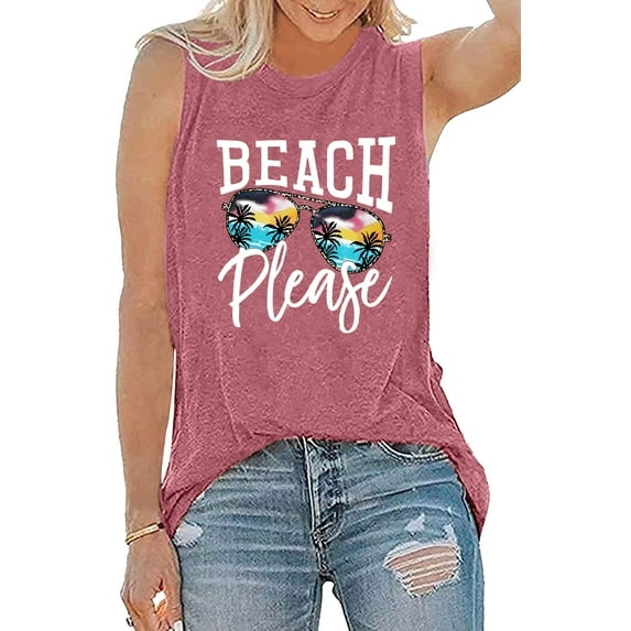YI XIANG RAN Summer Beach Tanks for Women Sunglasses Beach Tank Tops Sleeveless Hawaiian Vacation Shirts