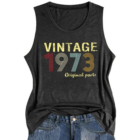 YI XIANG RAN Vintage 1973 Tank Top Women 50th Birthday T-Shirts Retro 50 Year Old Birthday Gift Shirt Birthday Tee