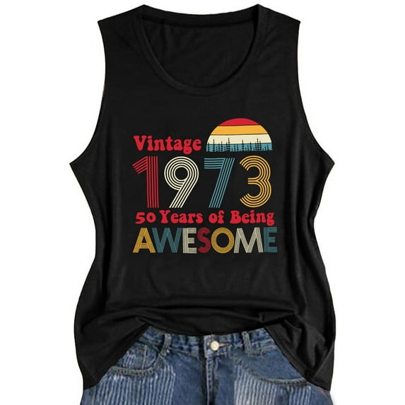 YI XIANG RAN Vintage 1973 Tank Top Women 50th Birthday T-Shirts Retro 50 Year Old Birthday Gift Shirt Birthday Tee