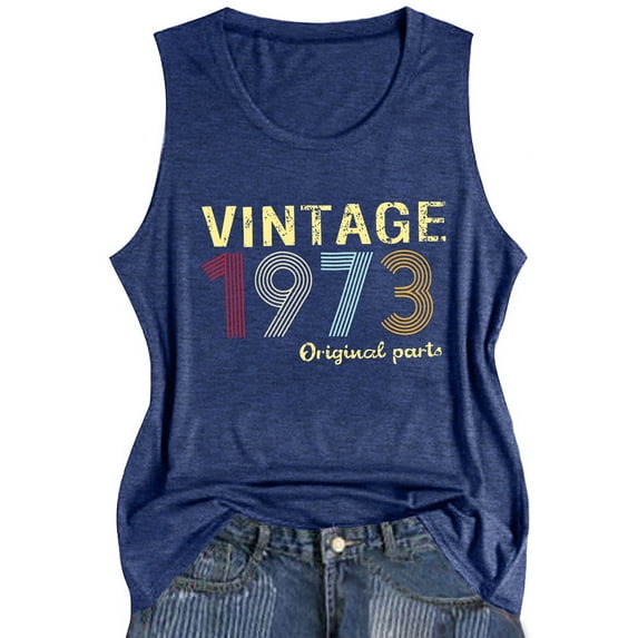YI XIANG RAN Vintage 1973 Tank Top Women 50th Birthday T-Shirts Retro 50 Year Old Birthday Gift Shirt Birthday Tee
