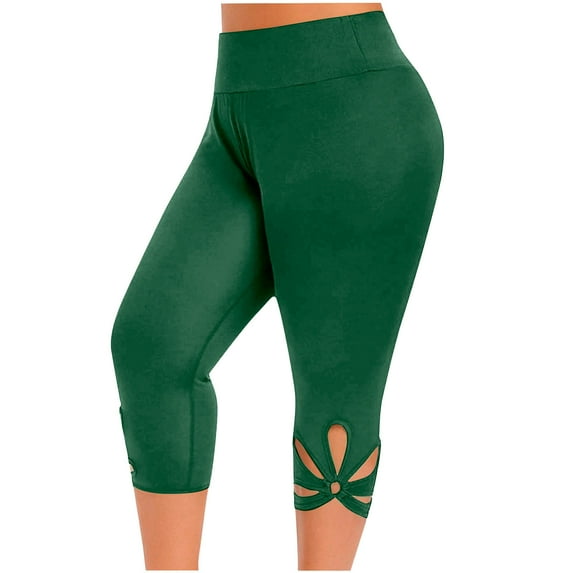 YI YI Capri Yoga Pants for Women High Waist Flower Cutout Bottom Joggers Pants Plus Size Stretchy Comfy Leggings Sweatpants XL Green