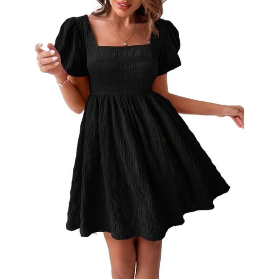 YI YI Dresses for Women, Women's Square Neck Puff Sleeve Dress Elegant Midi Dress