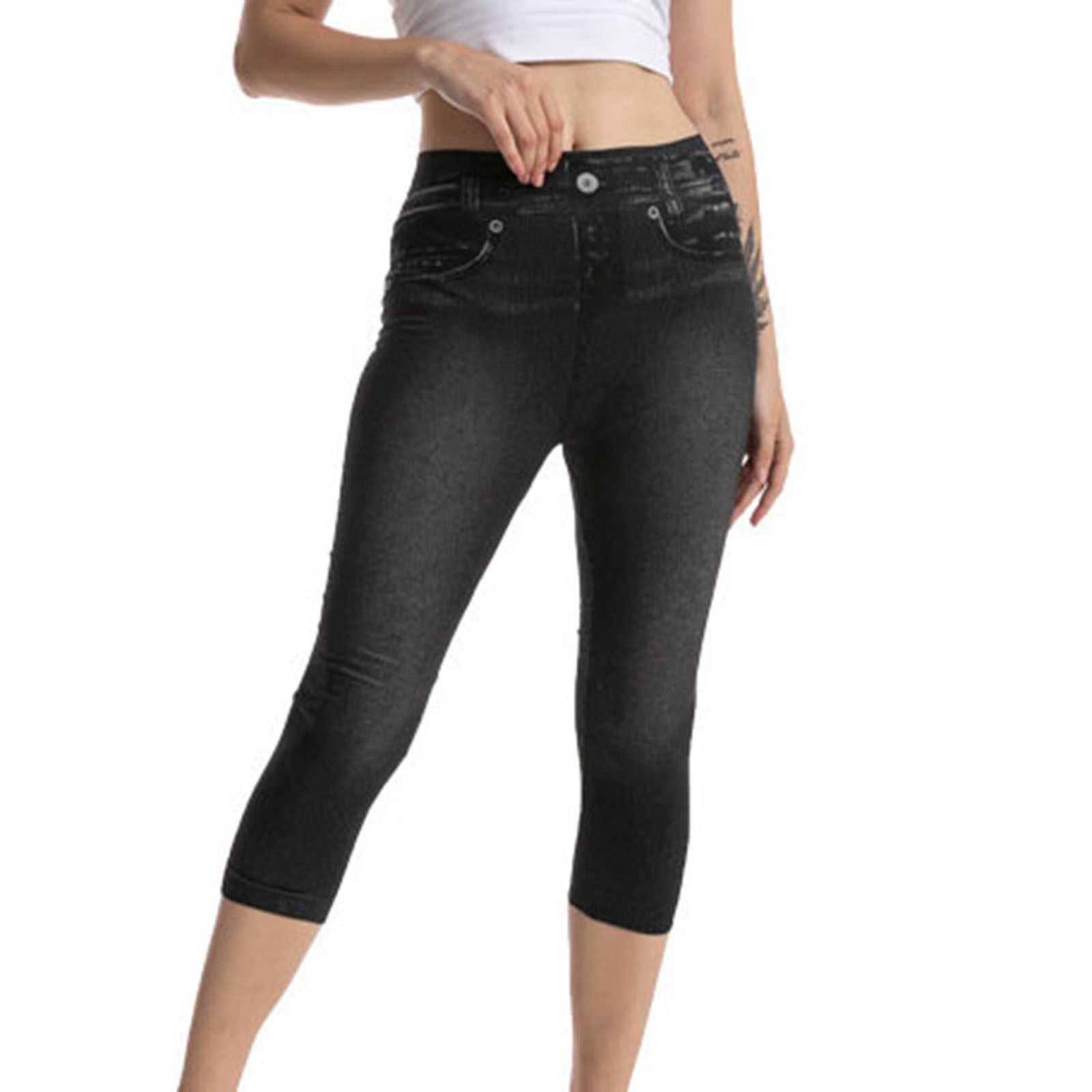Capri Jeans For Women Clearance Skinny Curvy Capri Jeans Slim Fit Super Stretch Pull On Denim...