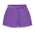 thumbnail image 1 of YI YI Lace Trim Shorts for Women Summer Casual Ruffle Shorts Plus Size Elastic Waist Flowy Lounge Pajama Short with Pockets M Purple, 1 of 5
