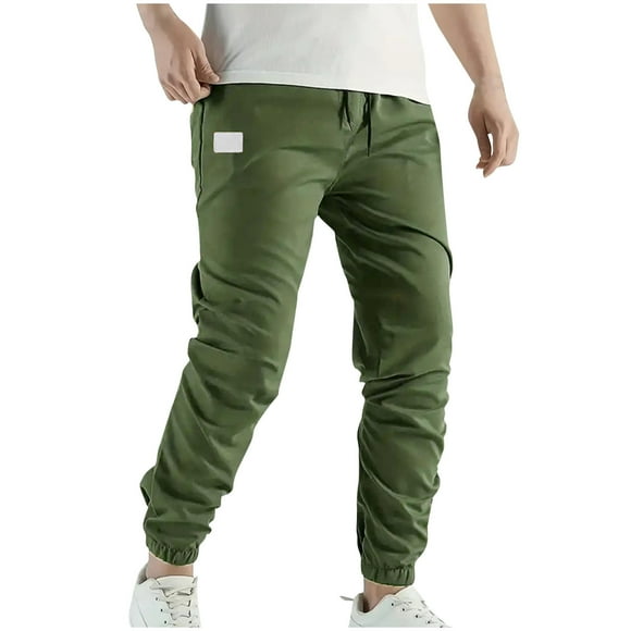 YI YI Men's Cargo Pants Casual Joggers Elastic Waist Drawstring Tapered Pants for Men Relaxed Fit S Army Green