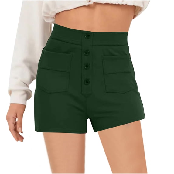YI YI Shorts for Women 2024 Women's Summer High Waisted Shorts Summer Straight Wide Leg Short Stretchy Office Work Sport Shorts XL Army Green