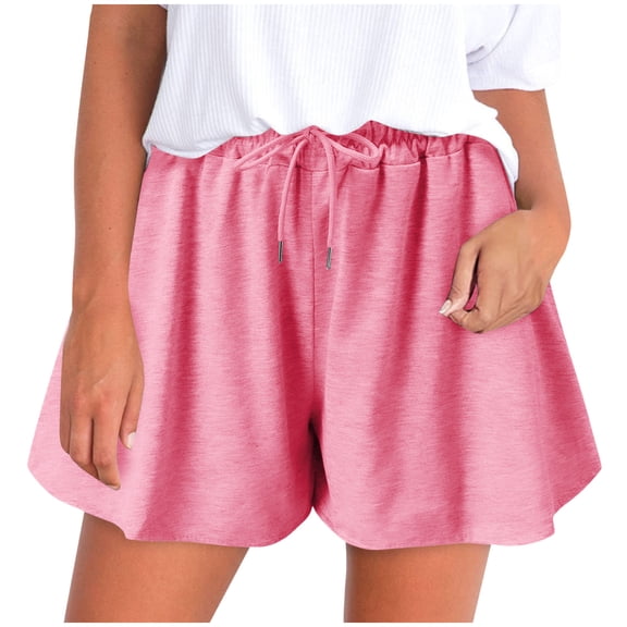 YI YI Shorts for Women Imitation Linen Shorts High Waisted Lightweight Casual Summer Drawstring Comfy Beach Shorts XL Pink