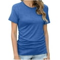 thumbnail image 1 of YI YI Summer 2024 Womens Fashion Tops Short Sleeve Crewneck Solid Loose Casual Basic T Shirts V Neck Tee Blouses 2XL Blue, 1 of 9