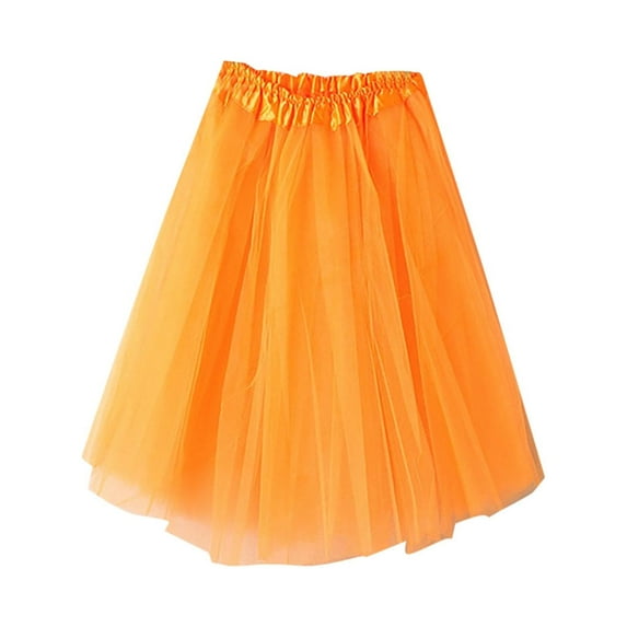 YI YI Women 80's Tutu Skirt Layered Tulle Petticoat Tutu Free Orange