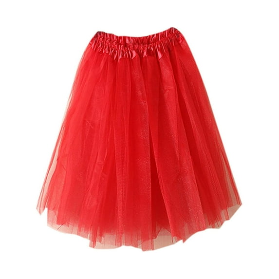 YI YI Women 80's Tutu Skirt Layered Tulle Petticoat Tutu Free Red