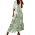 thumbnail image 1 of YI YI Women Boho Summer Dress 2024 Frill Short Sleeve Tassel V Neck Ruffle Flowy A-Line Maxi Dresses XL Green, 1 of 7
