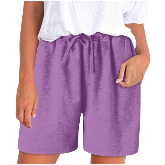 YI YI Women Casual Shorts Drawstring Comfy Elastic Waist Shorts Summer Pull On Short with Pockets M Purple