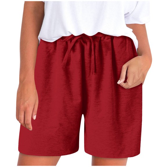 YI YI Women Casual Shorts Drawstring Comfy Elastic Waist Shorts Summer Pull On Short with Pockets M Red