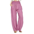 thumbnail image 1 of YI YI Women Linen Pants Summer Boho Wide Leg High Waist Casual Lounge Pant Trousers with Pockets S Pink, 1 of 8