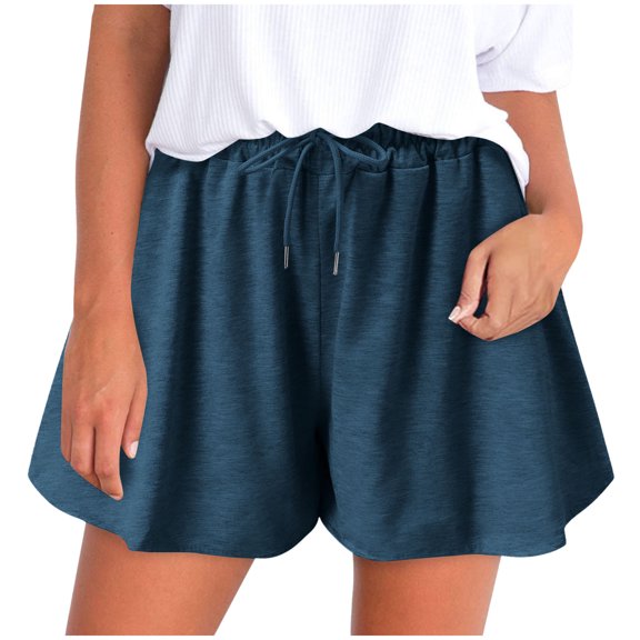 YI YI Women'S Solid Color Casual Drawstring Sports Shorts With Pocket L Navy