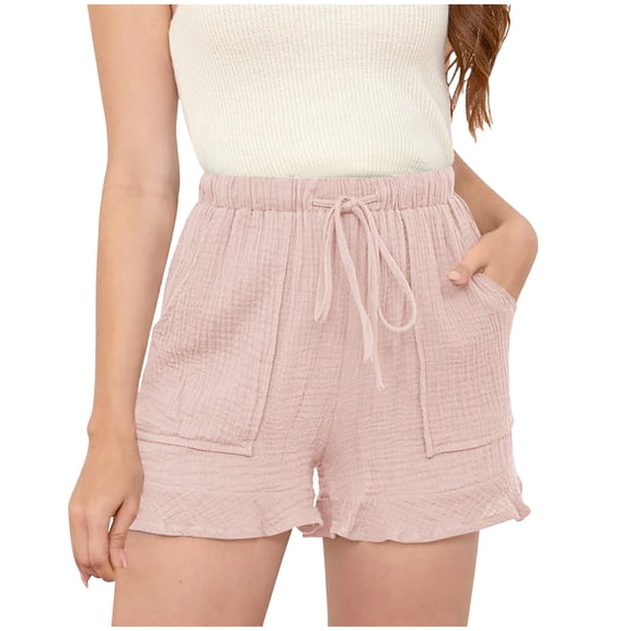 YI YI Women'S Solid Color Casual Drawstring Sports Shorts With Pocket XL Pink