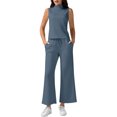 thumbnail image 1 of YI YI Women's 2024 Lounge Sets 2 Piece Summer Outfits Ribbed Crop Tank Tops Elastic High Waist Wide Leg Pants Matching Set 2XL Blue, 1 of 8