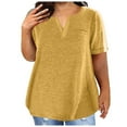 thumbnail image 1 of YI YI Women's 2024 Plus Size Tops Summer Solid V Neck Tunic Blouse Casual Loose Short Sleeve Tee Eyelet Embroidery T Shirts 2XL Yellow, 1 of 6