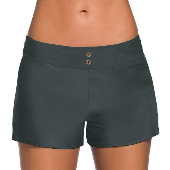 YI YI Women's 5" High Waisted Bathing Suit Bottoms Swimming Panty Boy Shorts with Pocket M Gray