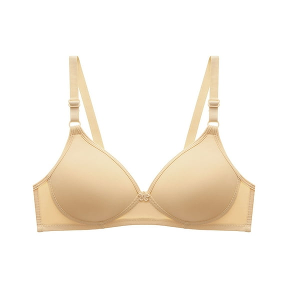 YI YI Women's Bras No Underwire Full Coverage Small Cup Bra Womens Everyday Bra Wireless Solid Color Sports Bra M Beige