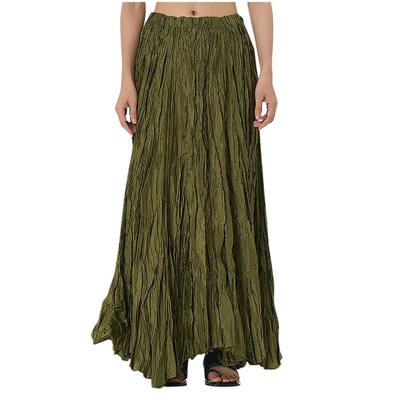 YI YI Women's Flowing Drape Wrinkled Loose And Slimming Oversized Skirt Half Length Skirt Free Size Green