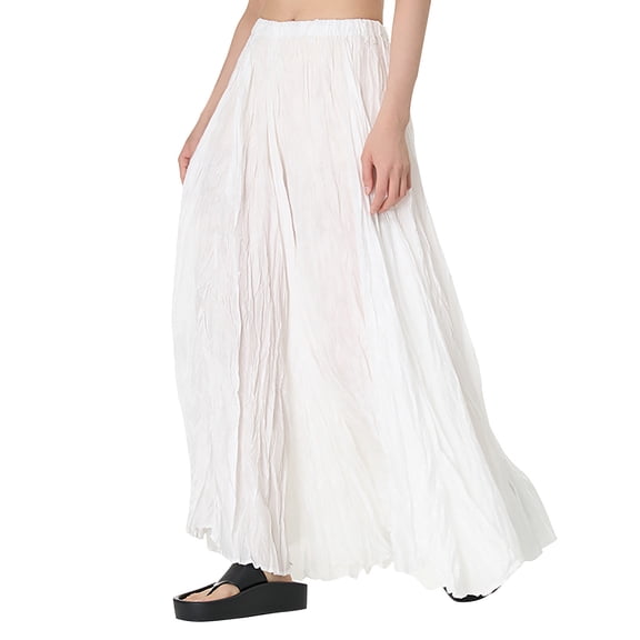 YI YI Women's Flowing Drape Wrinkled Loose And Slimming Oversized Skirt Half Length Skirt Free Size White