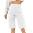 thumbnail image 1 of YI YI Women's High Waisted Buttons Bermuda Shorts with Pockets Athletic Workout Long Shorts for Women Knee Length L White, 1 of 5