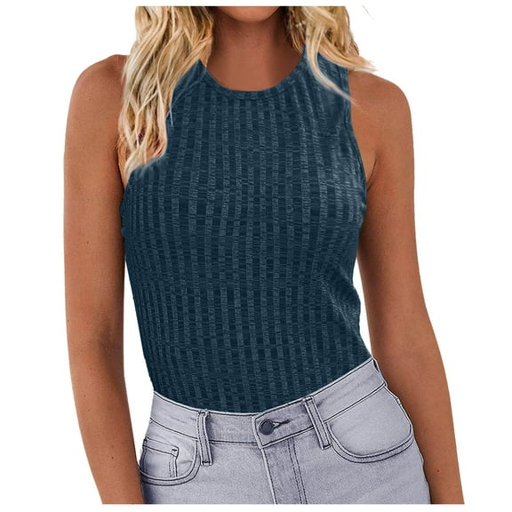 YI YI Women's Ribbed Tank Tops Knit Square Neck Sleeveless Shirts Summer Casual Basic Tanks XL Blue