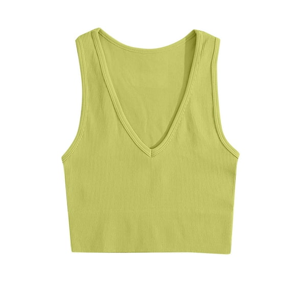 YI YI Women's V-Neck Ribbed-Knit Sleeveless Crop Vest Tank Top Y2k Crop Tank Top L Army Green