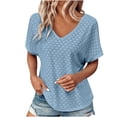 thumbnail image 1 of YI YI Womens 2024 Summer V Neck Eyelet T Shirts Casual Cap Sleeve Loose Fit Dressy Blouses Basic Shirts S Light Blue, 1 of 8