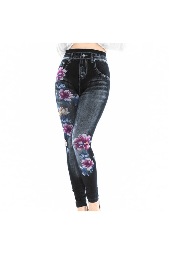Womens Denim Pants Women Embroidery Flower Print Jeans Stretch Slim Skinny Jeans Pants High Waist Trousers M Black