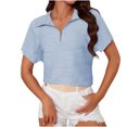 thumbnail image 1 of YI YI Womens Textured Zipper V-neck Short Sleeve Summer Crewneck Basic Casual Solid Top T Shirt Blouses 2XL Blue, 1 of 6