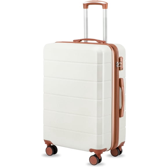 YIAIL 24 Inch Expandable ABS Luggage, Hardside Suitcase with 360 Spinner Wheels & TSA Lock, White