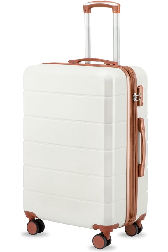 24 Inch Expandable ABS Luggage, Hardside Suitcase with 360 Spinner Wheels & TSA Lock, White