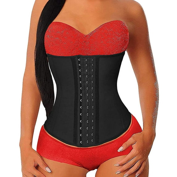 YIANNA Waist Trainer for Women Underbust Latex Sport Girdle Corsets Cincher Hourglass Body Shaper Black Small