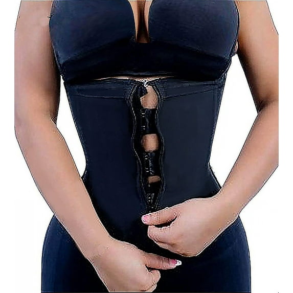 YIANNA Women Zip&Hook Latex Waist Training Cincher Underbust Hourglass Body Shaper Black-XS