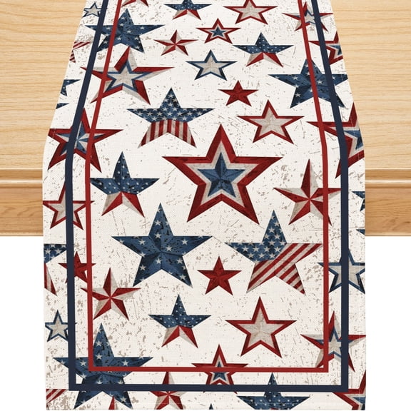 YIBAGA 4th of July Table Runner, USA 250th Table Runner, Independence Day Stars Stripes Home Decor, 13x60 inch, Polyester
