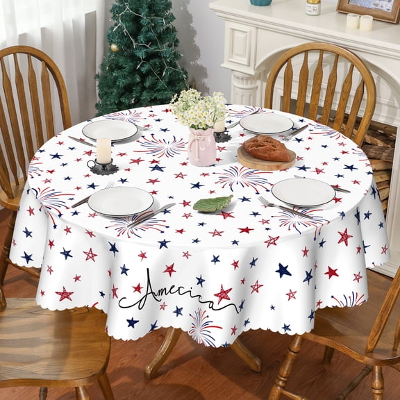 YIBAGA 4th of July Tablecloth, Patriotic Memorial Independence Day Home Decor, 60 inch Diameter Round, Polyester, 250th Anniversary USA Decor